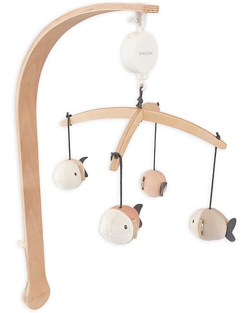 Bamboom Beech Wood Carousel - with Knitted Toys - Fish - Pink - 100% Organic Bamboo Mobiles