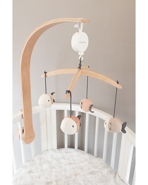 Bamboom Beech Wood Carousel - with Knitted Toys - Fish - Pink - 100% Organic Bamboo Mobiles