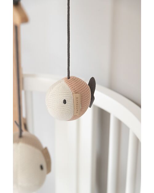Bamboom Beech Wood Carousel - with Knitted Toys - Fish - Pink - 100% Organic Bamboo Mobiles