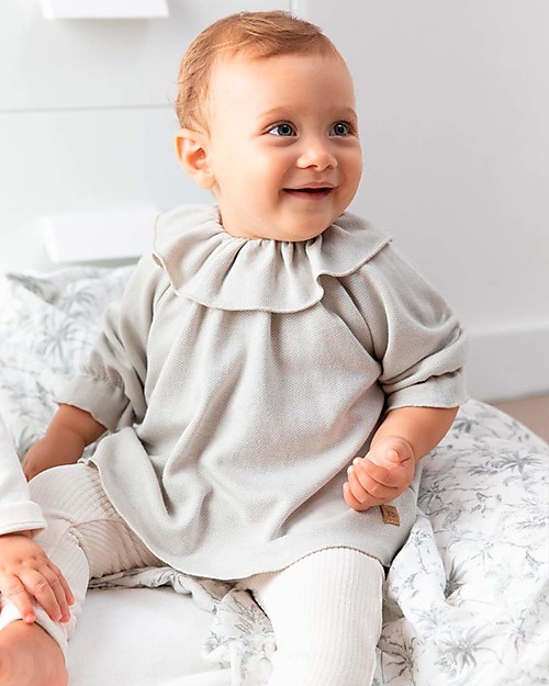 Bamboom Blouse with Frills - Light Grey - Bamboo and Cotton Bluse