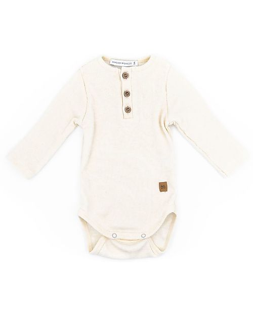 Bamboom Bodysuit with Buttons - Off White - Oeko-Tex Certified Cotton and Bamboo Long Sleeves Bodies