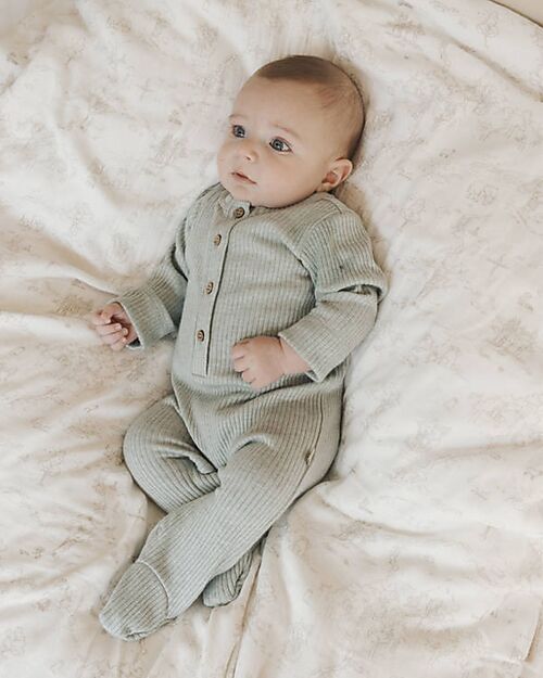 Bamboom Bodysuit with Opening and Buttons - Sage Green - 50% Natural Bamboo - 30% Polyester - 20% Cotton Babygrows