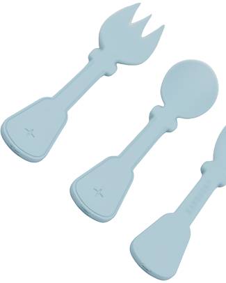 Bamboom Cutlery Set - Fork + Knife + Spoon - Ice Blue - 100% Organic Material Cutlery