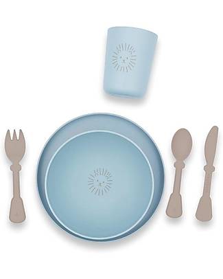 Bamboom Dinner Set - Plate + Bowl + Glass + Cutlery - Ice Blue - Lion - 100% Biodegradable Meal Sets