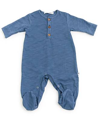 Bamboom Jumpsuit with Feet- Polo Style - Blue - Breathable Bamboo Fiber! Babygrows