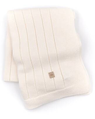 Bamboom Knitted Stripes Blanket - White - 75x100 cm - Bio Bamboo Muslin Swaddle