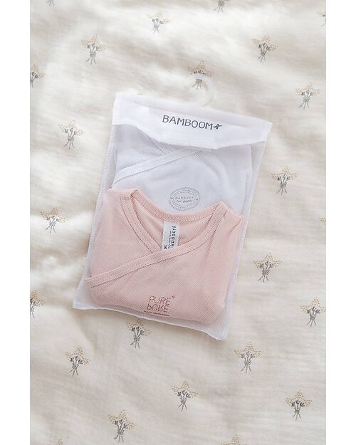 Bamboom Pack of 2 Short Sleeve Bodysuits - White/Pink - Stretch Organic Bamboo Short Sleeves Bodies