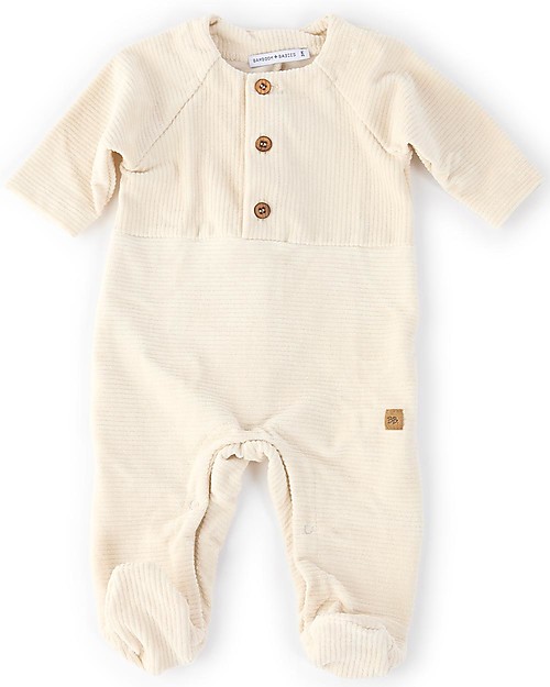 Bamboom Ribbed BabyGrow with Feet - Cream White - Bamboo Velour Babygrows