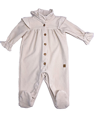 Bamboom Ribbed BabyGrow with Frills - Cream White - Bamboo Velour Babygrows