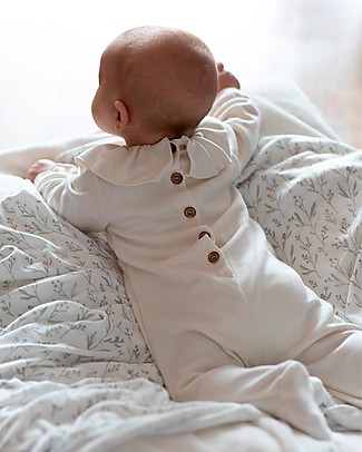 Bamboom Ribbed BabyGrow with Frills - Cream White - Bamboo Velour Babygrows