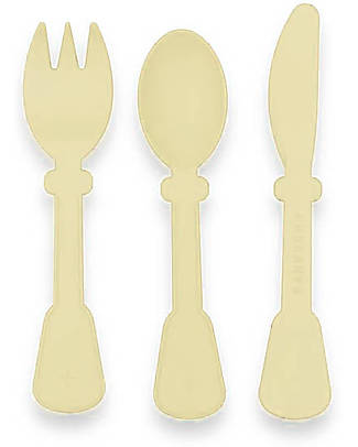 Bamboom Set Posate - Forchetta + Coltello + Cucchiaio - Giallo Lime - 100% Materiale Organico Cutlery