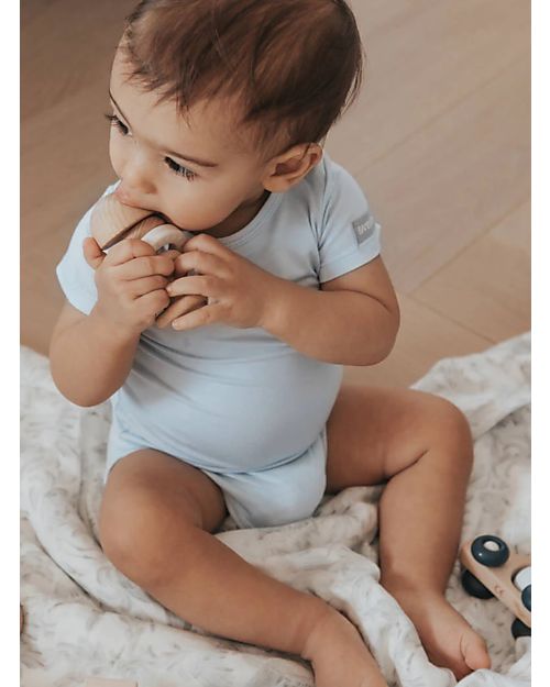 Bamboom Short Sleeves Bodysuit - Light Blue - Elasticated Organic Bamboo Short Sleeves Bodies