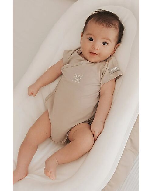 Bamboom Short Sleeves Bodysuit - Sand - Elasticated Organic Bamboo Short Sleeves Bodies