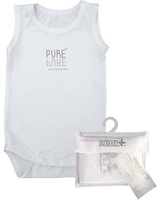 Bamboom Sleeveless Bodysuit 6-24 months, White - Elasticated organic bamboo Short Sleeves Bodies