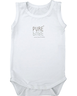 Bamboom Sleeveless Bodysuit 6-24 months, White - Elasticated organic bamboo Short Sleeves Bodies
