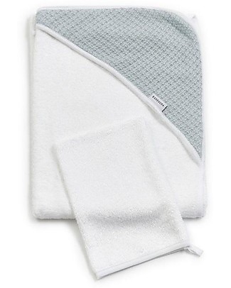 Bamboom Towel with Hood + Glove - SoftStone Ice Blue - Bamboo Towels And Flannels