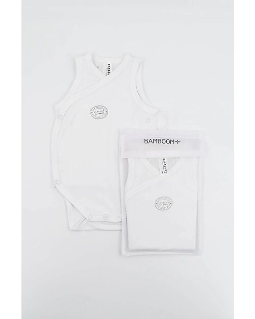 Bamboom Vest Body - White - with Logo - Stretch Bio Bamboo Short Sleeves Bodies