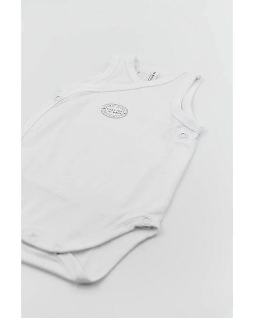 Bamboom Vest Body - White - with Logo - Stretch Bio Bamboo Short Sleeves Bodies