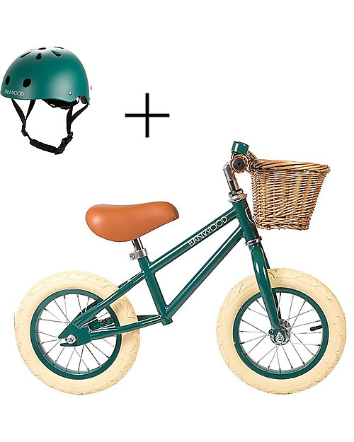 Banwood Balance Bike First Go + Classic Bike Helmet - Dark Green - from 3 to 5 years old!	 Balance Bikes