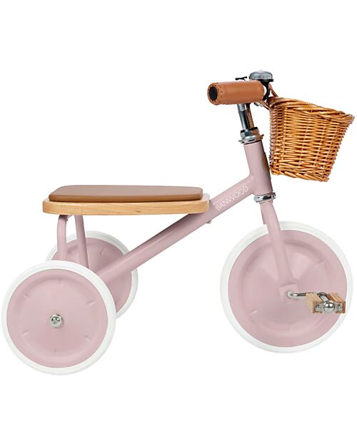 Banwood Wood and Vegan Leather Baby Trike - Dusty Pink - From 2 years old Tricycles