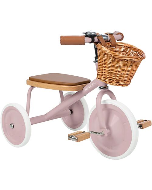 Banwood Wood and Vegan Leather Baby Trike - Dusty Pink - From 3 years old Tricycles