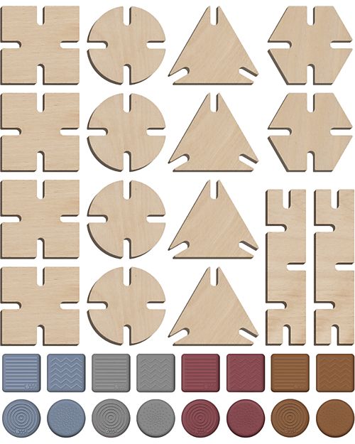 Bavvic 32 Piece Starter Set - Beech Wood and Silicone Construction - Promotes STEAM Learning! Wooden Blocks and Construction Sets