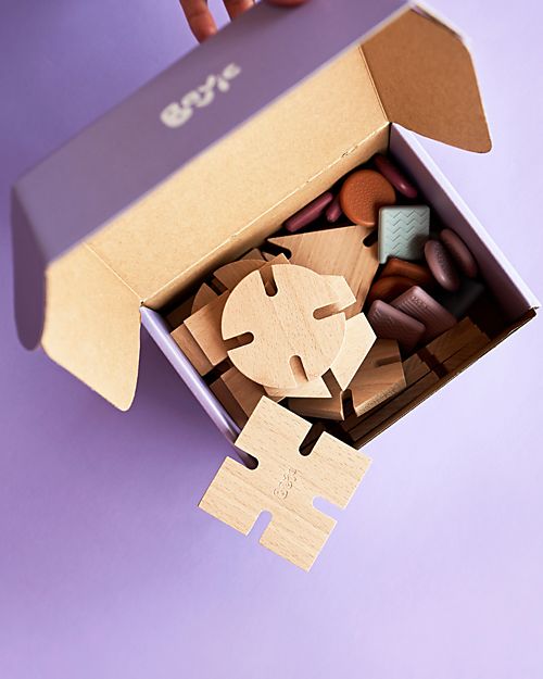 Bavvic 32 Piece Starter Set - Beech Wood and Silicone Construction - Promotes STEAM Learning! Wooden Blocks and Construction Sets
