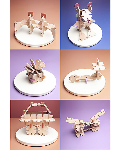 Bavvic 32 Piece Starter Set - Beech Wood and Silicone Construction - Promotes STEAM Learning! Wooden Blocks and Construction Sets