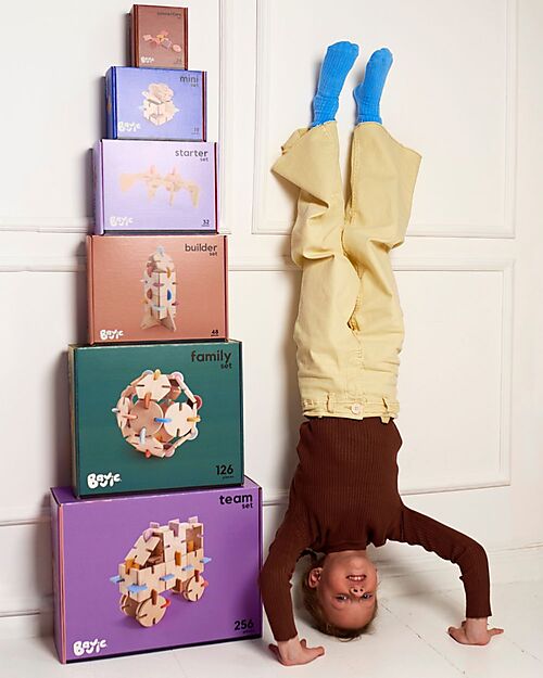 Bavvic 32 Piece Starter Set - Beech Wood and Silicone Construction - Promotes STEAM Learning! Wooden Blocks and Construction Sets