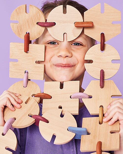 Bavvic 32 Piece Starter Set - Beech Wood and Silicone Construction - Promotes STEAM Learning! Wooden Blocks and Construction Sets