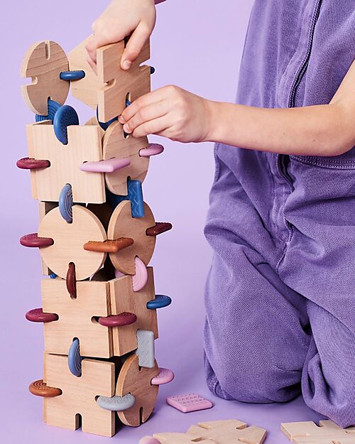 Bavvic 32 Piece Starter Set - Beech Wood and Silicone Construction - Promotes STEAM Learning! Wooden Blocks and Construction Sets
