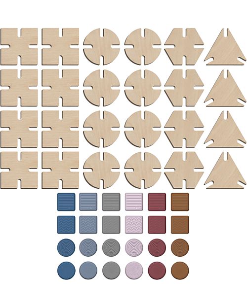 Bavvic 48 Piece Builder Set - Beech Wood and Silicone Constructions - Promotes STEAM Learning! Wooden Blocks and Construction Sets