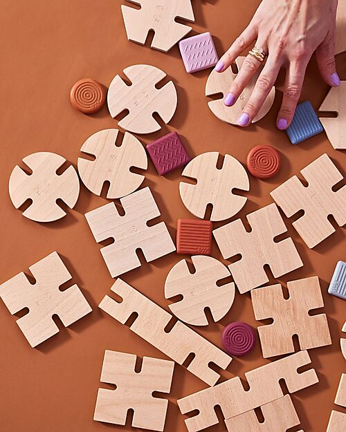 Bavvic 48 Piece Builder Set - Beech Wood and Silicone Constructions - Promotes STEAM Learning! Wooden Blocks and Construction Sets