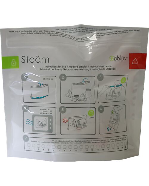Bblüv Pack of 6 Microwave Sterilization Bags Steäm - Up to 20 Uses per Bag Toothbrush