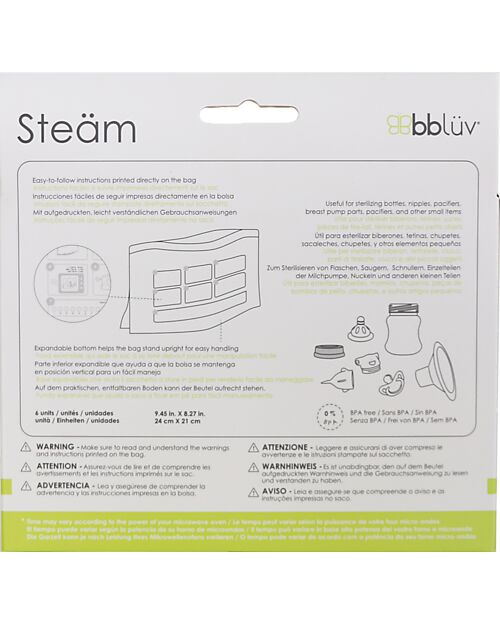 Bblüv Pack of 6 Microwave Sterilization Bags Steäm - Up to 20 Uses per Bag Toothbrush