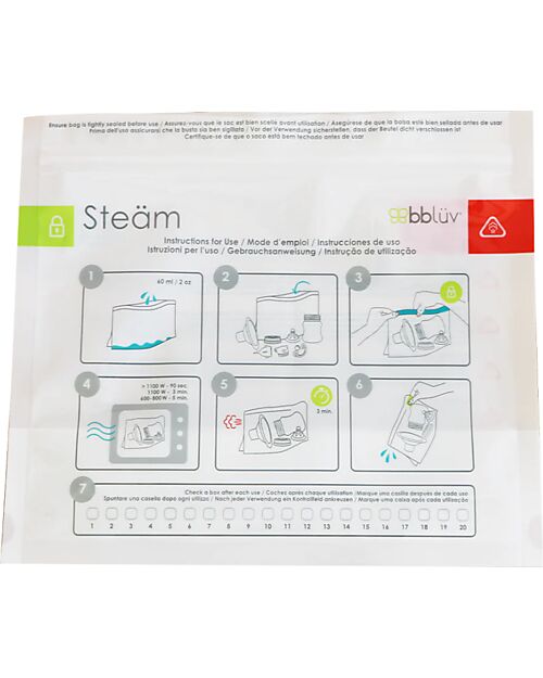 Bblüv Pack of 6 Microwave Sterilization Bags Steäm - Up to 20 Uses per Bag Toothbrush