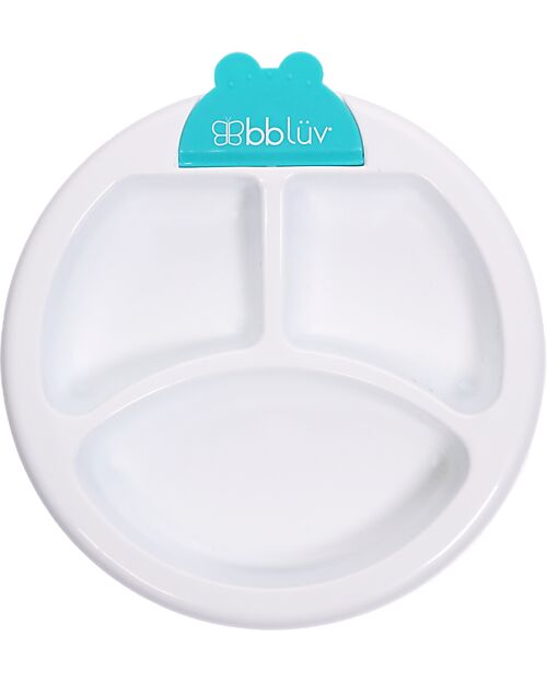 Bblüv Warm Feeding Plate - White and Aqua Bowls & Plates