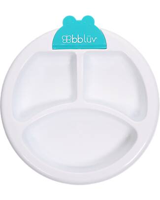 Bblüv Warm Feeding Plate - White and Aqua Bowls & Plates