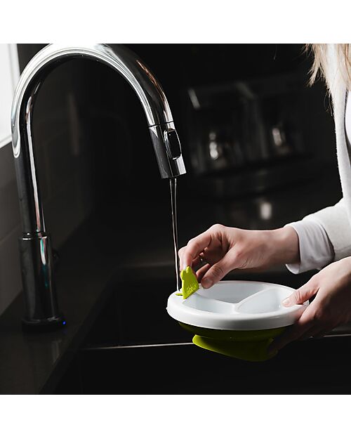 Bblüv Warm Feeding Plate - White and Lime Bowls & Plates