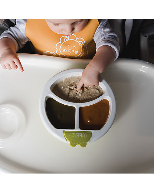 Bblüv Warm Feeding Plate - White and Lime Bowls & Plates