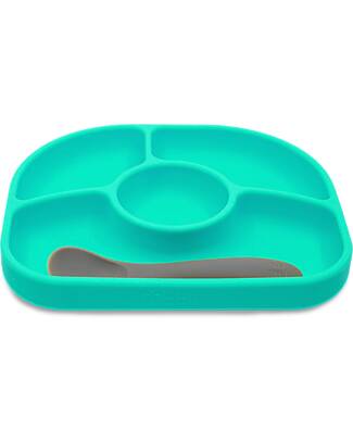 Bblüv Yümi (Aqua) - 4-section Silicone Plate and Spoon ( LFGB ) Meal Sets