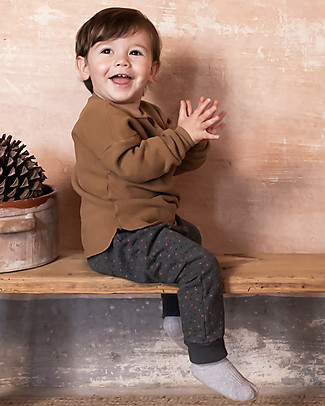 Bean's Barcelona Root Printed Pants - Anthracite - Elasticated Organic Cotton Trousers