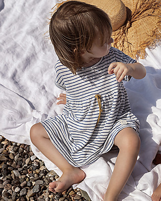 Bean's Barcelona Short Sleeved Striped Dress Shark - Blue - Linen Hair Accessories