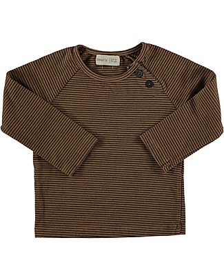 Bean's Barcelona Striped T-shirt - Caramel - Elasticated Organic Cotton Long Sleeves Tops