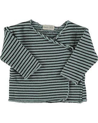 Bean's Barcelona Striped Warm Fleece New Born T-shirt - Blue - Organic Cotton Long Sleeves Tops