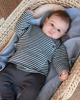 Bean's Barcelona Striped Warm Fleece New Born T-shirt - Blue - Organic Cotton Long Sleeves Tops