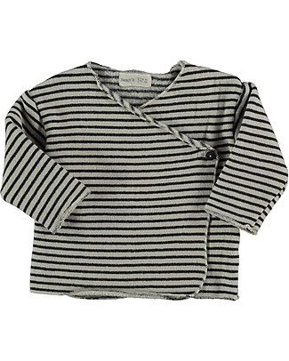 Bean's Barcelona Striped Warm Fleece New Born T-shirt - Stone - Organic Cotton Long Sleeves Tops