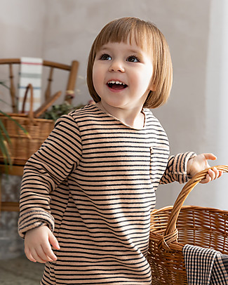 Bean's Barcelona Striped Warm Fleece Sweater - Nude - Organic Cotton Long Sleeves Tops