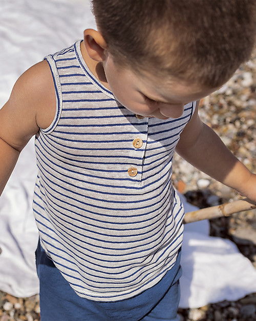 Bean's Barcelona Tank Striped T-shirt Whale - Blue - Linen Tank Tops
