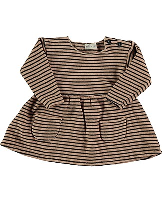 Bean's Barcelona Warm Fleece Dress - Nude Stripes - Elasticated Organic Cotton Dresses